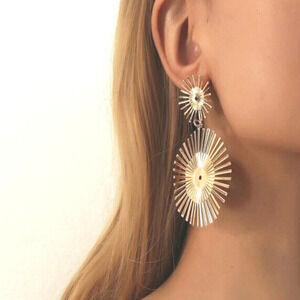 Gold Spike Earrings Round Spike Earrings Gold Big Earring 3" Long dangle Earring